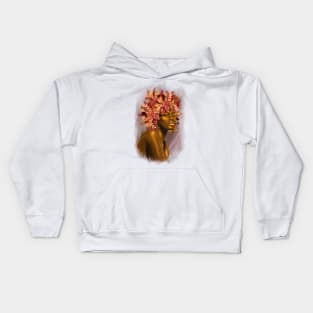 Pretty young girl with flowers in hair. Kids Hoodie